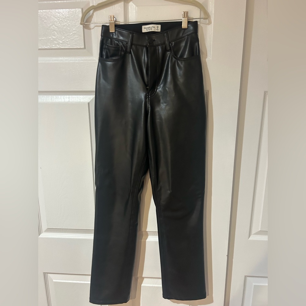 Abercrombie & Fitch Black Straight Leg Leather Pants